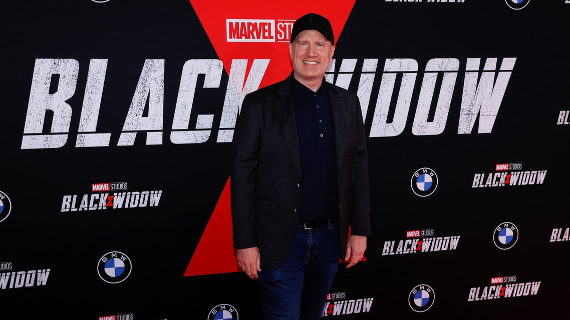 Producer and President of Marvel Studios Kevin Feige poses as he attends a fan event and special screening of the film Black Widow at El Capitan theatre in Los Angeles, California, US, June 29, 2021. (Reuters)