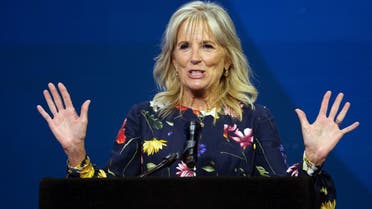 US First Lady Jill Biden speaks during the 2021 Scripps National Spelling Bee Finals at the ESPN Wide World of Sports Complex at Walt Disney World Resort in Lake Buena Vista, Florida, US, on July 8, 2021. (Reuters)