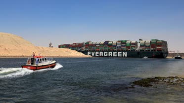 Ever Given, one of the world's largest container ships, sets sail to leave through Suez Canal after the canal authority reached a settlement with the vessel's owner and insurers, in Ismailia, Egypt, July 7, 2021. (Reuters)