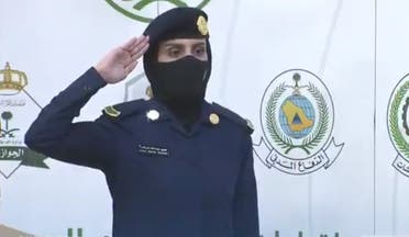 Saudi Arabian soldier Abeer al-Rashed, conducting the Kingdom's first-ever female-led security forces briefing for Hajj on Tuesday, 14 July 2021. (Screengrab via Twitter)
