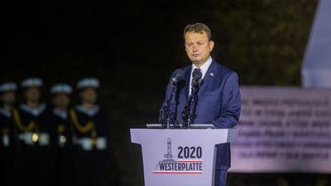 Poland’s Minister of Defense Mariusz Blaszczak delivers a speech during a commemorative ceremony to mark the 81st anniversary of the outbreak of World War Two at Westerplatte Memorial in Gdansk, Poland, on September 1, 2020. (Reuters)