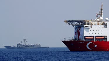 Turkish drilling vessel Yavuz is escorted by Turkish Navy frigate TCG Gemlik (F-492) in the eastern Mediterranean Sea off Cyprus, August 6, 2019. Picture taken August 6, 2019. (File photo: Reuters)