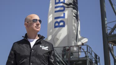 This file handout photo taken on April 24, 2015 obtained courtesy of Blue Origin shows Jeff Bezos, founder of Blue Origin, at New Shepard's West Texas launch facility before the rocket's maiden voyage. (AFP)