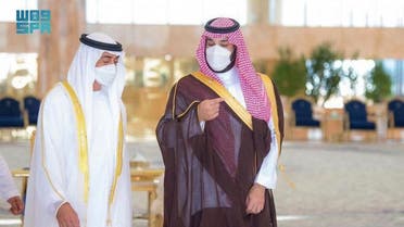 Abu Dhabi Crown Prince Mohammed bin Zayed al-Nahyan, left, meets with Saudi Arabia's Crown Prince Mohammed bin Salman, right, in Riyadh on Monday 19 July 2021. (SPA)