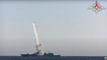 Tsirkon (Zircon) hypersonic cruise missile is fired from guided missile frigate Admiral Gorshkov in the White Sea in this still image taken from video. (Reuters)