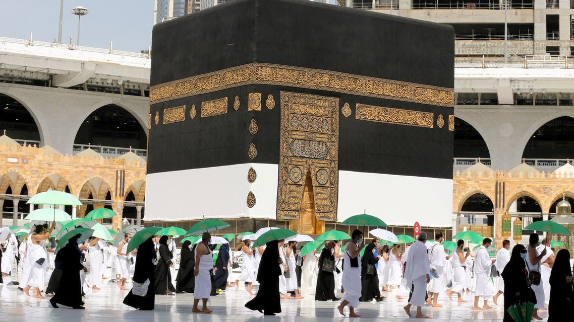 Muslim pilgrims perform Tawaf around Kaaba in the Grand Mosque in the holy city of Mecca, Saudi Arabia July 17, 2021. (Reuters)