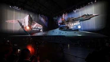A prototype of Russia's new Sukhoi Checkmate Fighter is on display during the presentation at the MAKS 2021 International Aviation and Space Salon, in Zhukovsky, outside Moscow, on July 20, 2021. (Reuters)