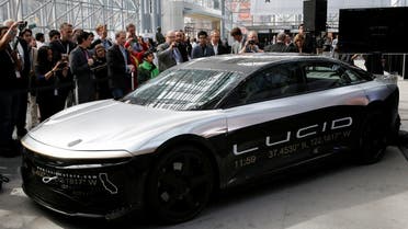 The Lucid Air speed test car is displayed at the 2017 New York International Auto Show in New York City, US, on April 13, 2017. (Reuters) 