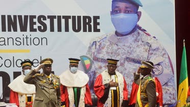 Colonel Assimi Goita, leader of two military coups and new interim president, stands during his inauguration ceremony in Bamako, Mali June 7, 2021. REUTERS/Amadou Keita