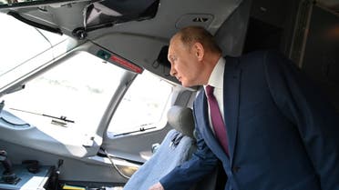 Russian President Vladimir Putin attends an opening of the MAKS 2021 air show in Zhukovsky, outside Moscow, Russia, July 20, 2021. Sputnik/Alexei Nikolskyi/Kremlin via REUTERS ATTENTION EDITORS - THIS IMAGE WAS PROVIDED BY A THIRD PARTY.