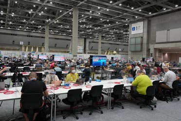 A general overall view of the press and photographers workroom at the Main Press Center (MPC) at Big Sight during the Tokyo 2020 Summer Olympic Games. (Reuters)
