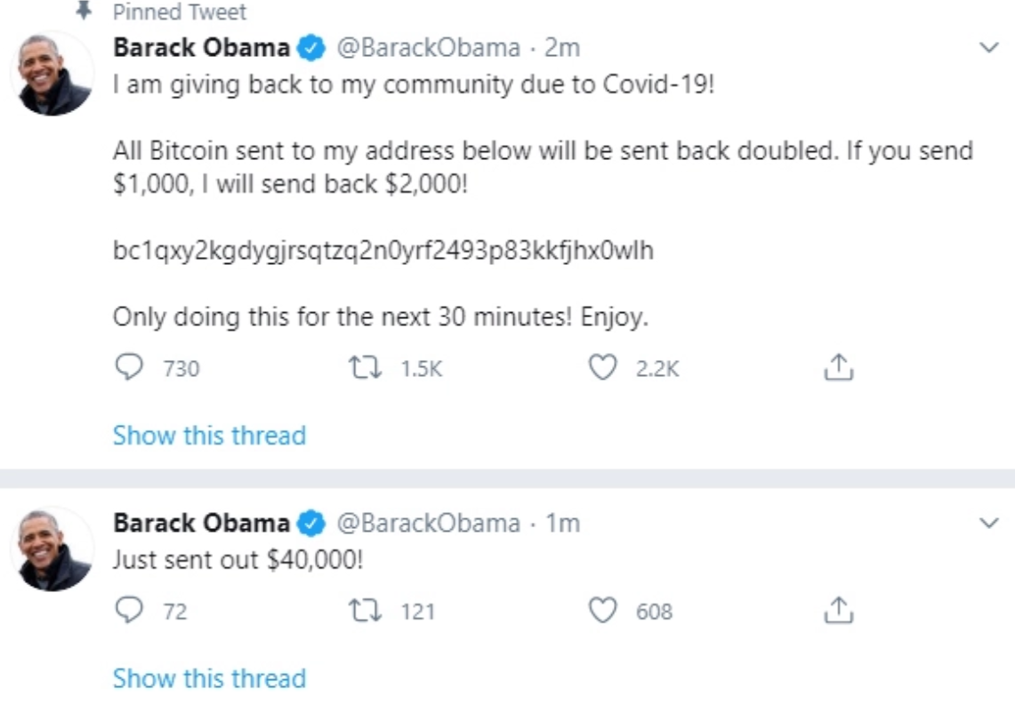 A message posted on Obama's account after it was hacked