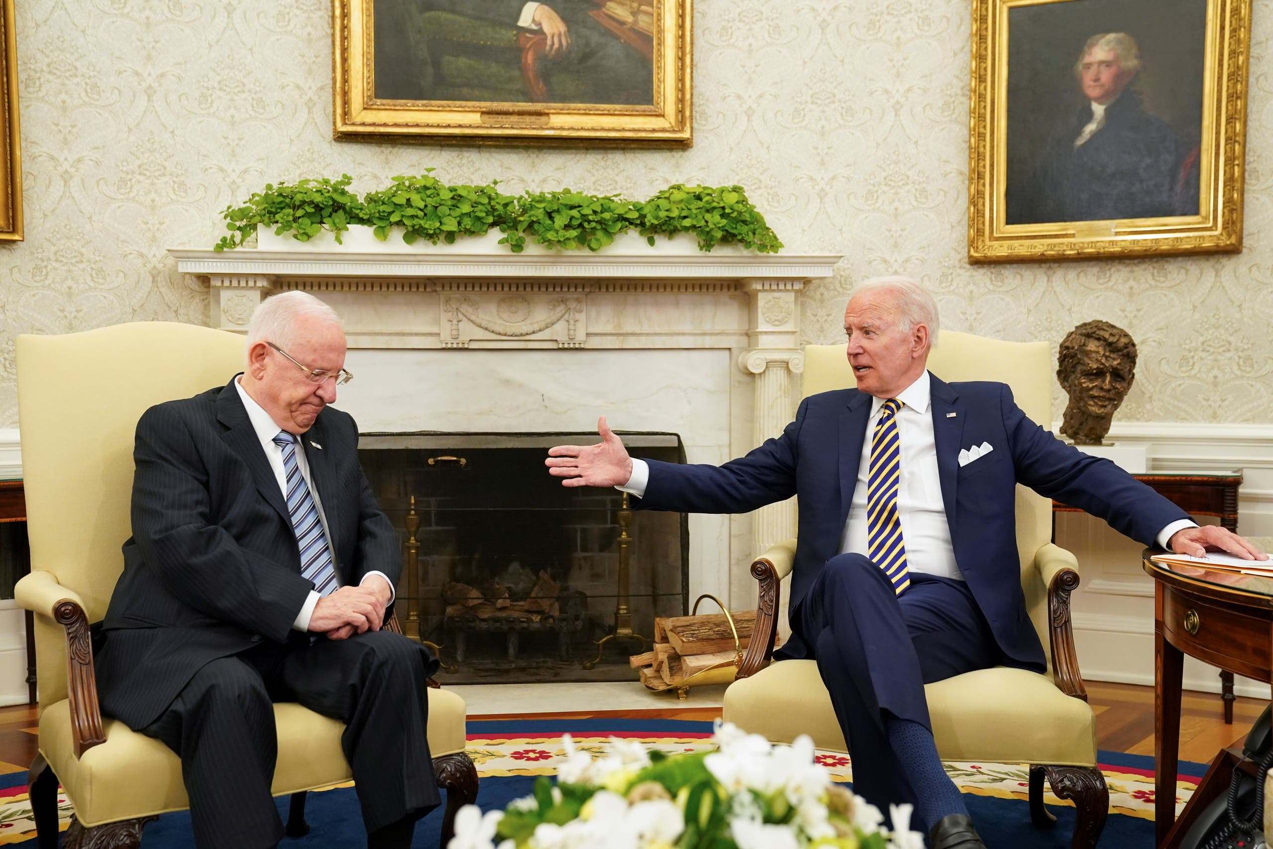 US President Joe Biden meets with Israel's President Reuven Rivlin at the White House in Washington, US June 28, 2021. (Reuters)