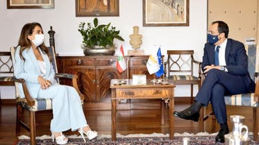 Lebanon's Deputy Prime Minister and Defense Minister Zeina Akar in talks with Cyprus Foreign Minister Nikos Christodoulides on  23 July, 2021 in Cyprus. (Twitter)