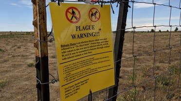 General view of a bubonic plague warning sign outside of the main gates of Dick's Sporting Goods Park before the match between the San Jose Earthquakes against the Colorado Rapids in August 2019. (Reuters)