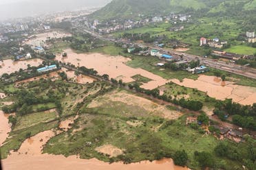 In this handout photo taken on July 23, 2021, by the Indian Navy shows areas inundated with flood water after heavy monsoon rains in Raigad district of Maharashtra. (AFP)