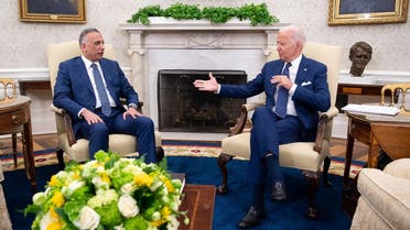 US President Joe Biden meets with Iraqi Prime Minister Mustafa Al-Kadhimi in the Oval Office of the White House, July 26, 2021. (AFP)