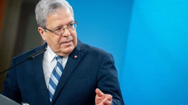 Tunesian Foreign Minister Othman Jerandi speaks during a joint press statement with his German counterpart prior talks at the Foreign ministry in Berlin on June 25, 2021. (AFP)
