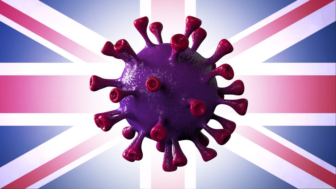 coronavirus uk Covid british and england variant, covid-19 virus with english flag stock photo