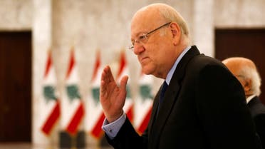Lebanon's PM-designate at the Presidential Palace in Baabda, July 26, 2021. (Reuters)