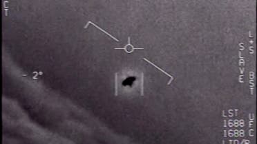 Still from a video released by the U.S. Department of Defense showing an encounter between a Navy F/A-18 Super Hornet and an unknown object. (US Department of Defense)