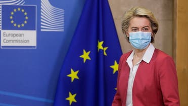 European Commission President Ursula von der Leyen arrives to deliver a statement on the vaccine strategy against the coronavirus disease (COVID-19) outbreak in Europe, in Brussels, Belgium July 27, 2021. Stephanie Lecocq/Pool via REUTERS