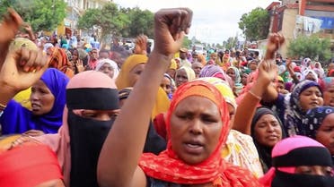 People demonstrate against alleged killings of civilians by militia members from neighbouring Afar region, in Jigjiga, Somali Region, Ethiopia July 28, 2021 in this still image taken from video. (Reuters)