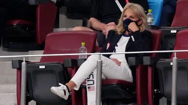 First lady Jill Biden watches the game between the United States of America and New Zealand during the second half in group G play during the Tokyo 2020 Olympic Summer Games at Saitama Stadium. (Jack Gruber USA TODAY Network via Reuters)