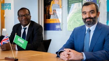 Chairman of the Board of Directors of the Saudi Space Commission (SSC), Eng. Abdullah Amer Al-Sawaha, meets with the British Secretary of State for Business, Energy and Industrial Strategy, Kwasi Kwarteng. (SPA)