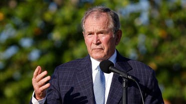  Former U.S. President George W. Bush speaks during the flag raising ceremony prior to The Walker Cup at Seminole Golf Club on May 07, 2021 in Juno Beach, Florida. (AFP)