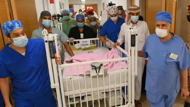 Dr. Abdullah Al Rabeeah announces successful separation of Yemeni parasitic twin Aisha Ahmed Saeed at the King Abdullah Specialized Children’s Hospital in Riyadh, Saudi Arabia. (Twitter/KSrelief)