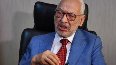 Tunisia's parliament speaker and and Ennahdha party leader Rached Ghannouchi gives an interview with AFP at his office in the capital Tunis on July 29, 2021. (AFP)