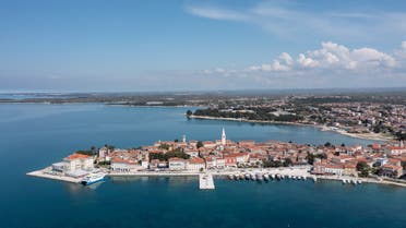 General view of Porec, Croatia, April 20, 2021. Picture is taken with drone on April 20, 2021. (Reuters)