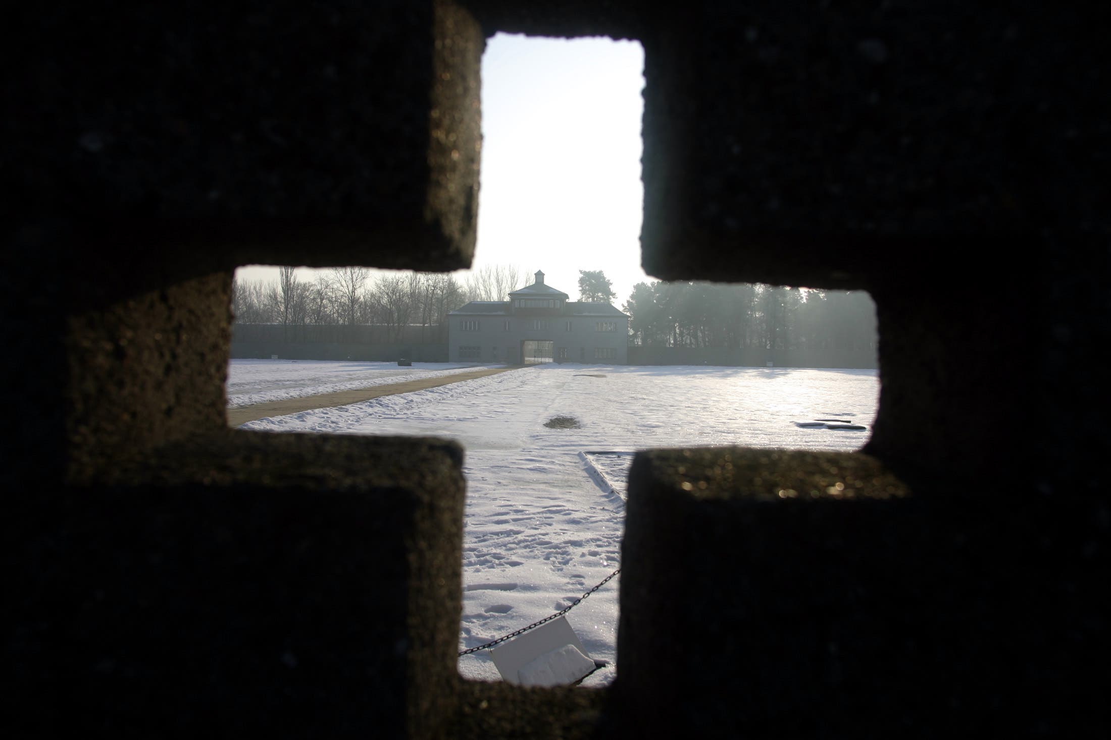 The entrance of the former Nazi concentration camp Sachsenhausen is pictured behind a sculpture near the German capital Berlin. (File photo: Reuters)