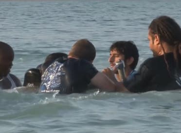 Screengrab from a viral video appearing to show Dubai's crown prince helping to rescue a drowning friend. (Instagram)