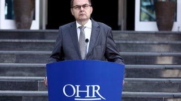 Christian Schmidt, new head of Bosnia's Office of the High Representative, speaks during a ceremony in the capital Sarajevo, Bosnia, Aug. 2, 2021.(AP)