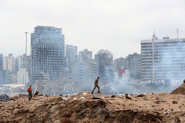 A soldier walks at the devastated site of the explosion in the port of Beirut on August 6, 2020. (AFP)