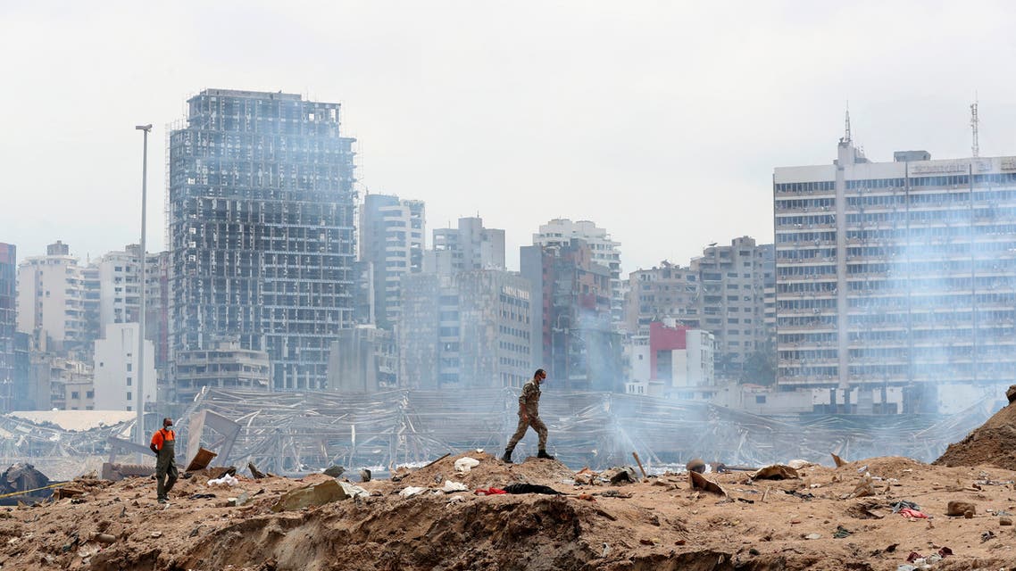 A soldier walks at the devastated site of the explosion in the port of Beirut on August 6, 2020 two days after a massive explosion devastated the Lebanese capital in a disaster that has sparked grief and fury. (File photo: AFP)