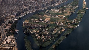 This picture taken on May 14, 2021 shows an aerial view of the Nile river island of Qorsaya by Giza, the twin city of Egypt's capital Cairo.