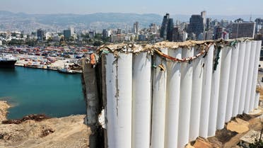 A picture taken with a drone shows a general view of the grain silo that was damaged during Aug. 4, 2020 explosion in Beirut's port, after almost one year since the blast, Lebanon August 2, 2021. Picture taken August 2, 2021. REUTERS/Imad Creidi NO ARCHIVES. NO RESALES.