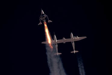 Virgin Galactic's passenger rocket plane VSS Unity, carrying Richard Branson and crew, begins its ascent to the edge of space above Spaceport America near Truth or Consequences, New Mexico, US July 11, 2021 in a still image from video. (File photo: Reuters)