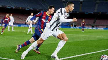 Soccer Football - Champions League - Group G - FC Barcelona v Juventus - Camp Nou, Barcelona, Spain - December 8, 2020 FC Barcelona's Lionel Messi in action with Juventus' Cristiano Ronaldo. (Reuters)