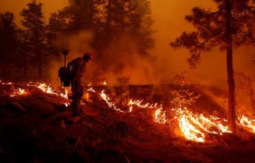 US Forest Service firefighter Ben Foley lights backfires to slow the spread of the Dixie Fire, a wildfire near the town of Greenville, California, U.S. August 6, 2021. (Reuters)