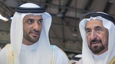 Sharjah's deputy ruler, Sheikh Sultan bin Ahmed al-Qasimi (left) with the emirate's current ruler Sheikh Sultan bin Mohammed al-Qasimi (right). (Twitter)