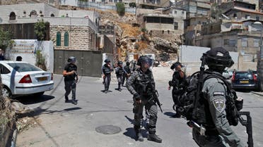 Israeli security forces gather during clashes with Palestinians following Friday noon prayers on July 2, 2021 in the predominantly Arab neighborhood of Silwan, just outside the Old City in Israeli-annexed east Jerusalem. (Ahmad Gharabli/AFP)