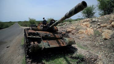  A tank damaged during the fighting between Ethiopia's National Defense Force (ENDF) and Tigray Special Forces stands on the outskirts of Humera town in Ethiopia on July 1, 2021. (Reuters)