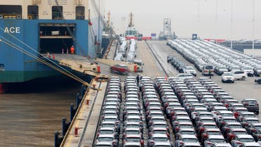 Geely cars for export enter a cargo vessel at Ningbo Zhoushan port in Zhejiang province, China January 2, 2019. REUTERS/Stringer ATTENTION EDITORS - THIS IMAGE WAS PROVIDED BY A THIRD PARTY. CHINA OUT.