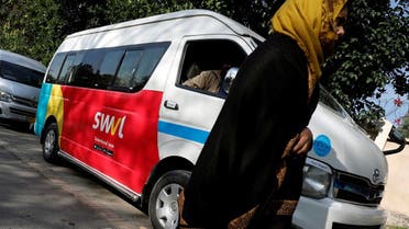 The logo of the Egyptian transport technology start-up Swvl in Islamabad, Pakistan. (Reuters)