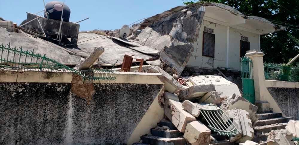 The residence of the Catholic bishop is damaged after an earthquake in Les Cayes, Haiti, August 14, 2021. (AP/Delot Jean)