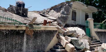 The residence of the Catholic bishop is damaged after an earthquake in Les Cayes, Haiti, August 14, 2021. (AP/Delot Jean)